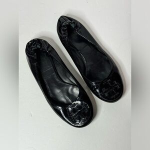 Tory Burch Womens Minnie Travel Ballet Flats - Black Patent Leather Size 6